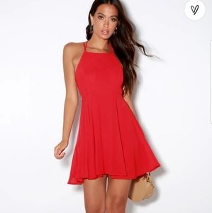 NWT Lulu's Good Deeds Lace Up Red Dress